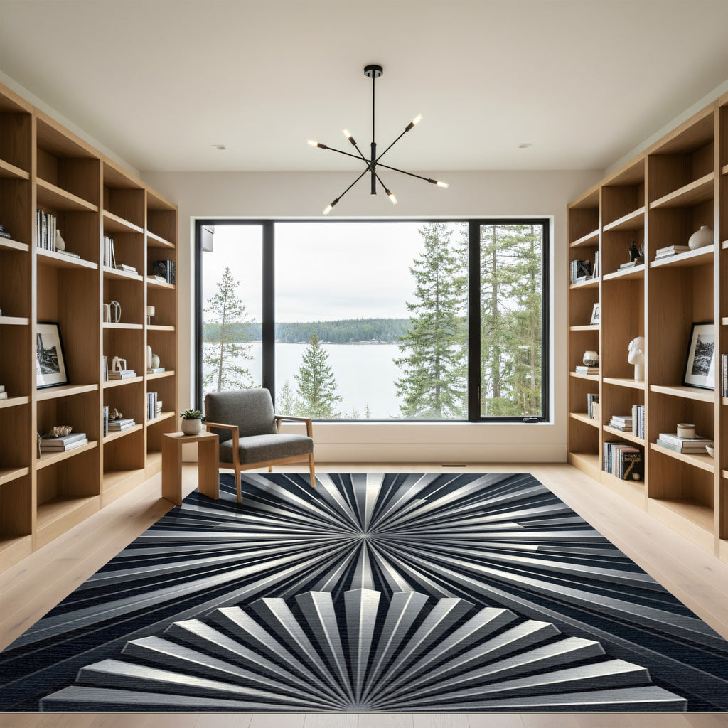 Modern Silver Radial Fan Rug