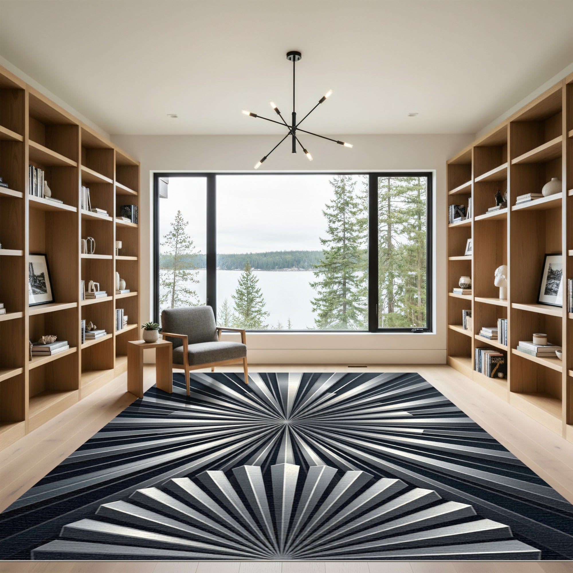 Modern Silver Radial Fan Rug