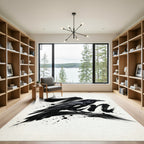 Monochrome Zen Raven Ink Wash Illustration Rug