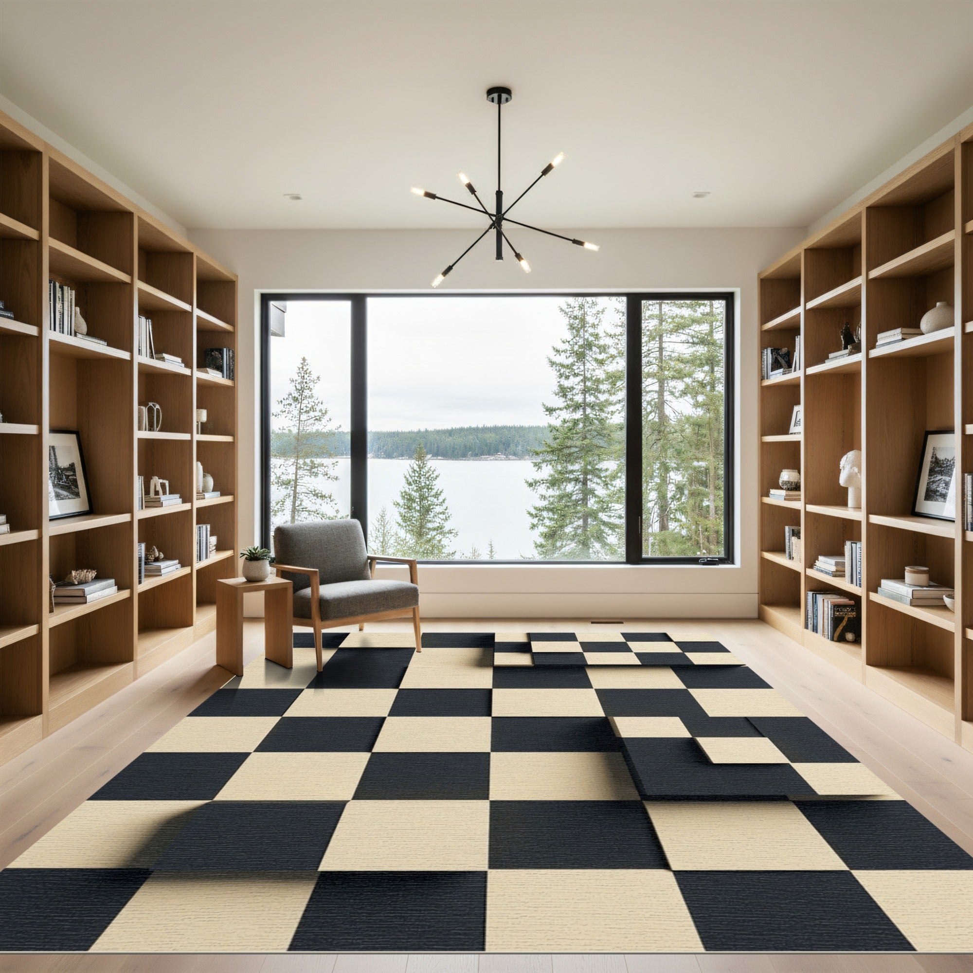 Modern Monochrome Geometric Checkered Relief Rug