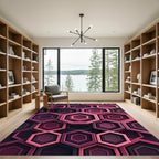 Sophisticated Magenta Geometric Hexagon Layered Rug