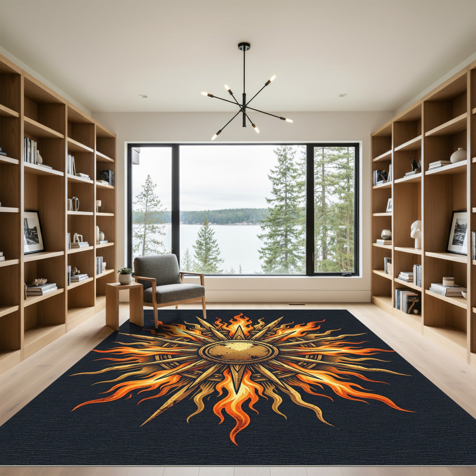 Golden Fiery Sunburst Emblem Rug