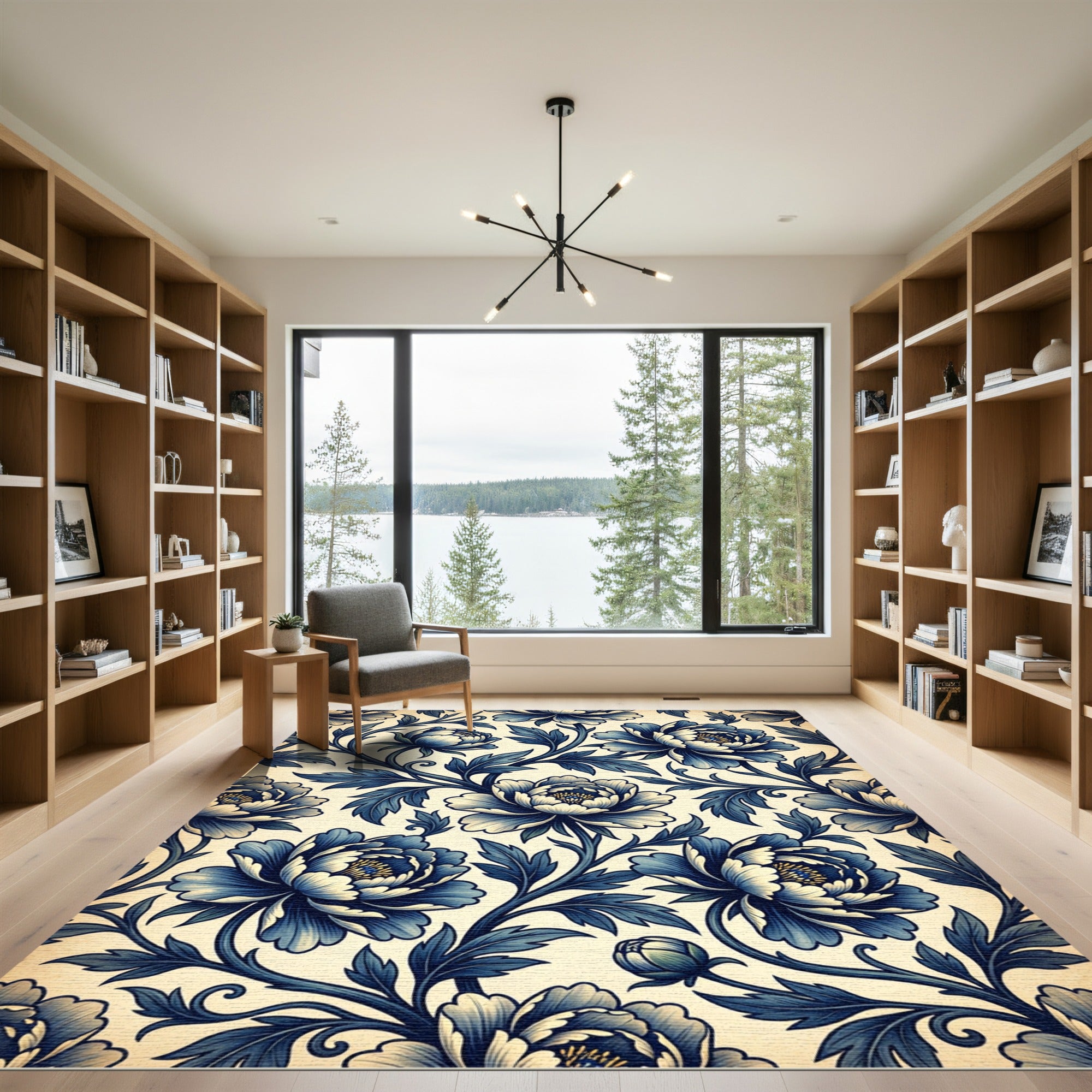 Classic Blue White Floral Vine Rug
