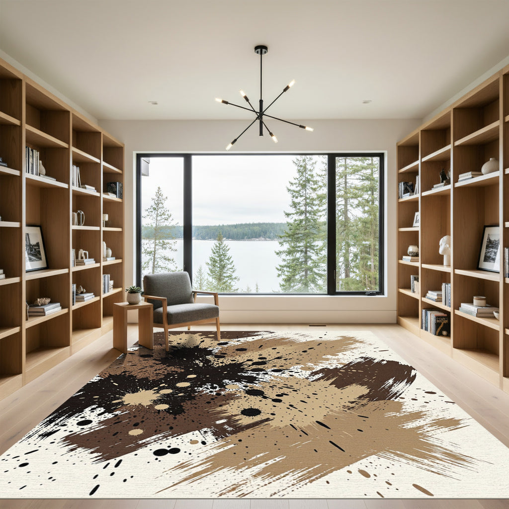 Abstract Earth Tone Ink Splatter Rug