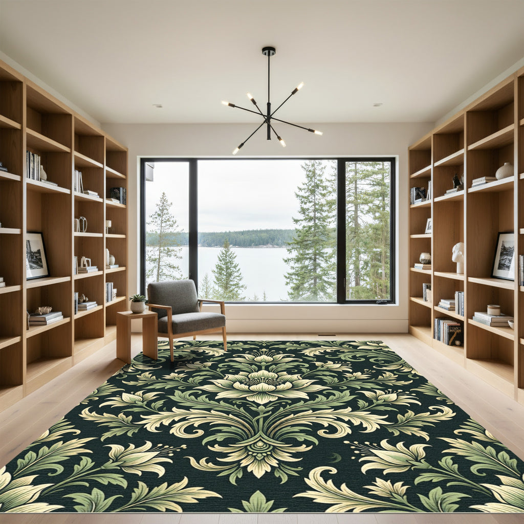Sage Green Floral Damask Botanical Rug