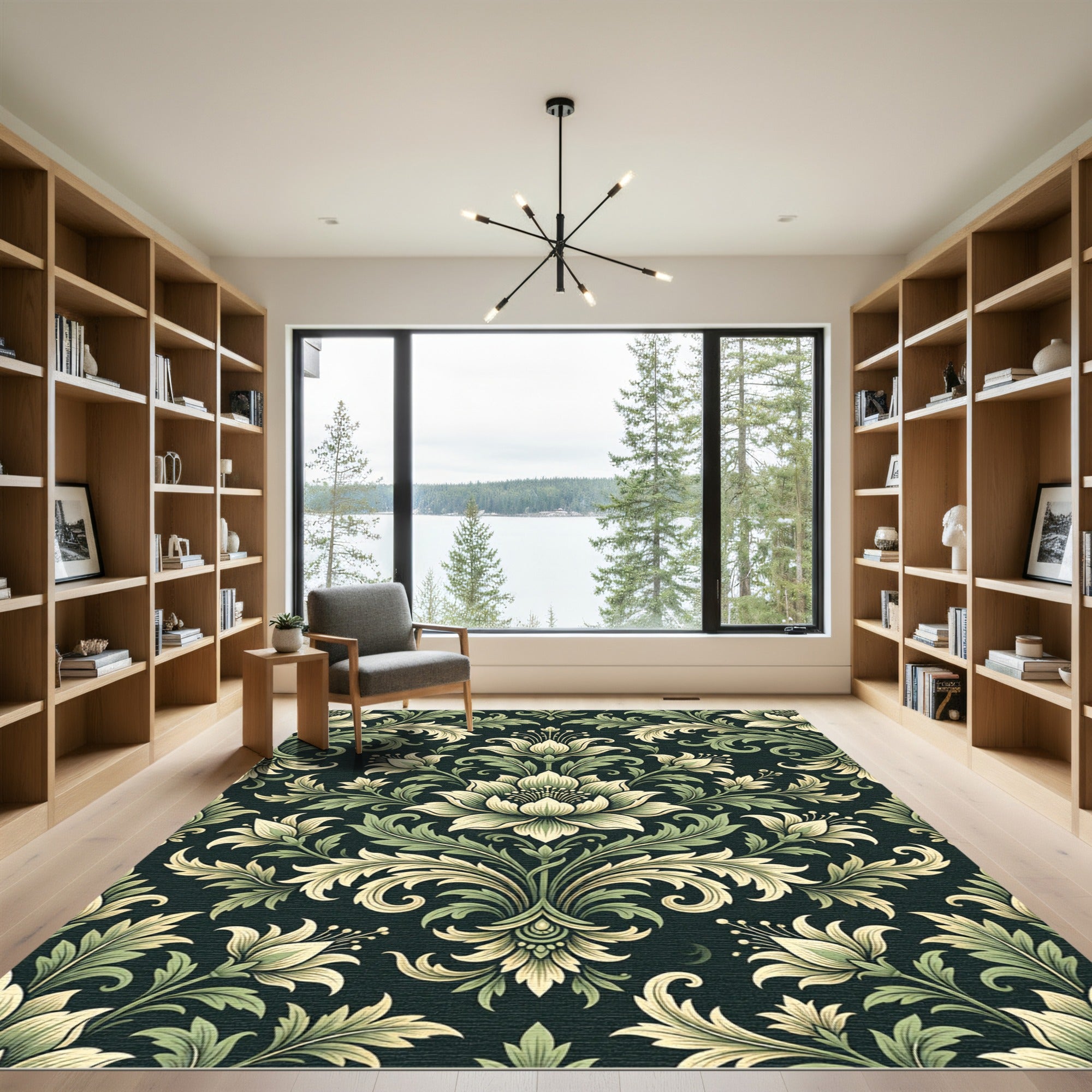 Sage Green Floral Damask Botanical Rug
