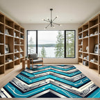 Geometric Teal Chevron Abstract Graphic Rug