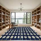 Navy Blue Nautical Grid Rope Lattice Rug