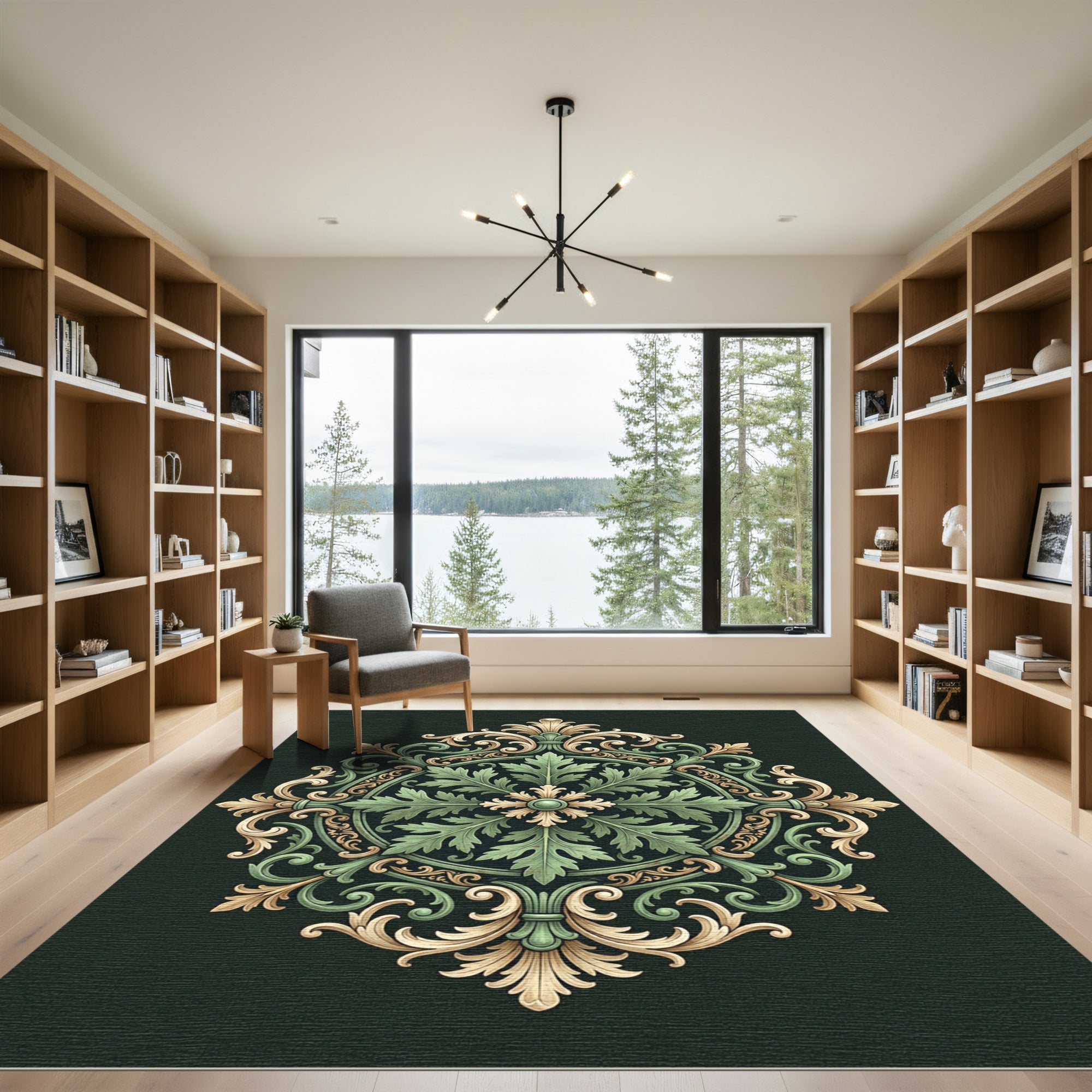 Sage and Gold Ornate Acanthus Medallion Rug