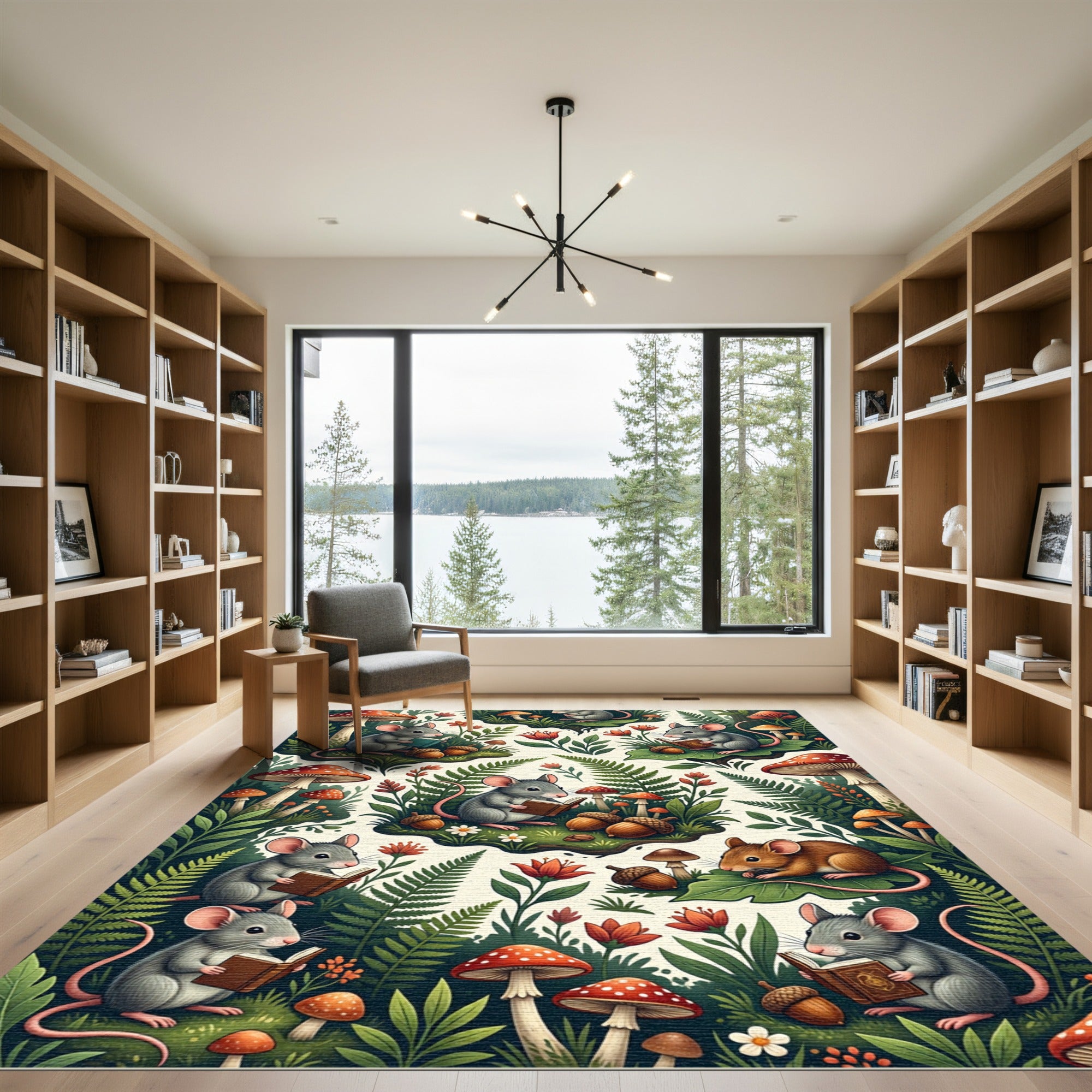 Whimsical Woodland Mouse Reading Forest Tale Rug