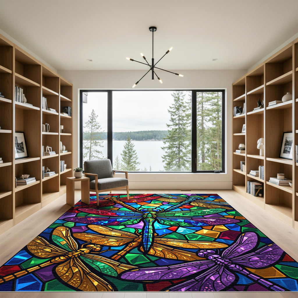 Stained Glass Dragonfly Jewel Mosaic Rug