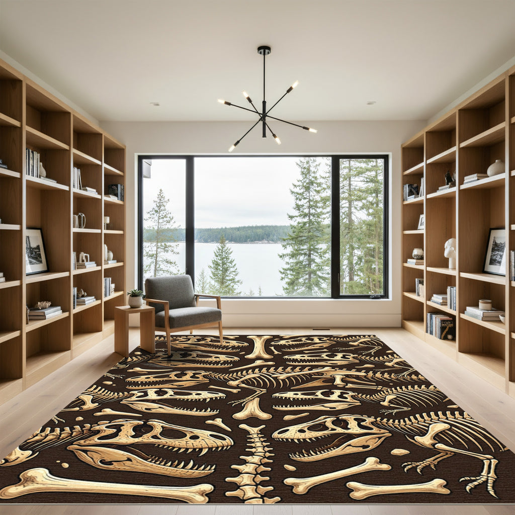 Prehistoric Fossil Bone Dark Brown Illustration Rug