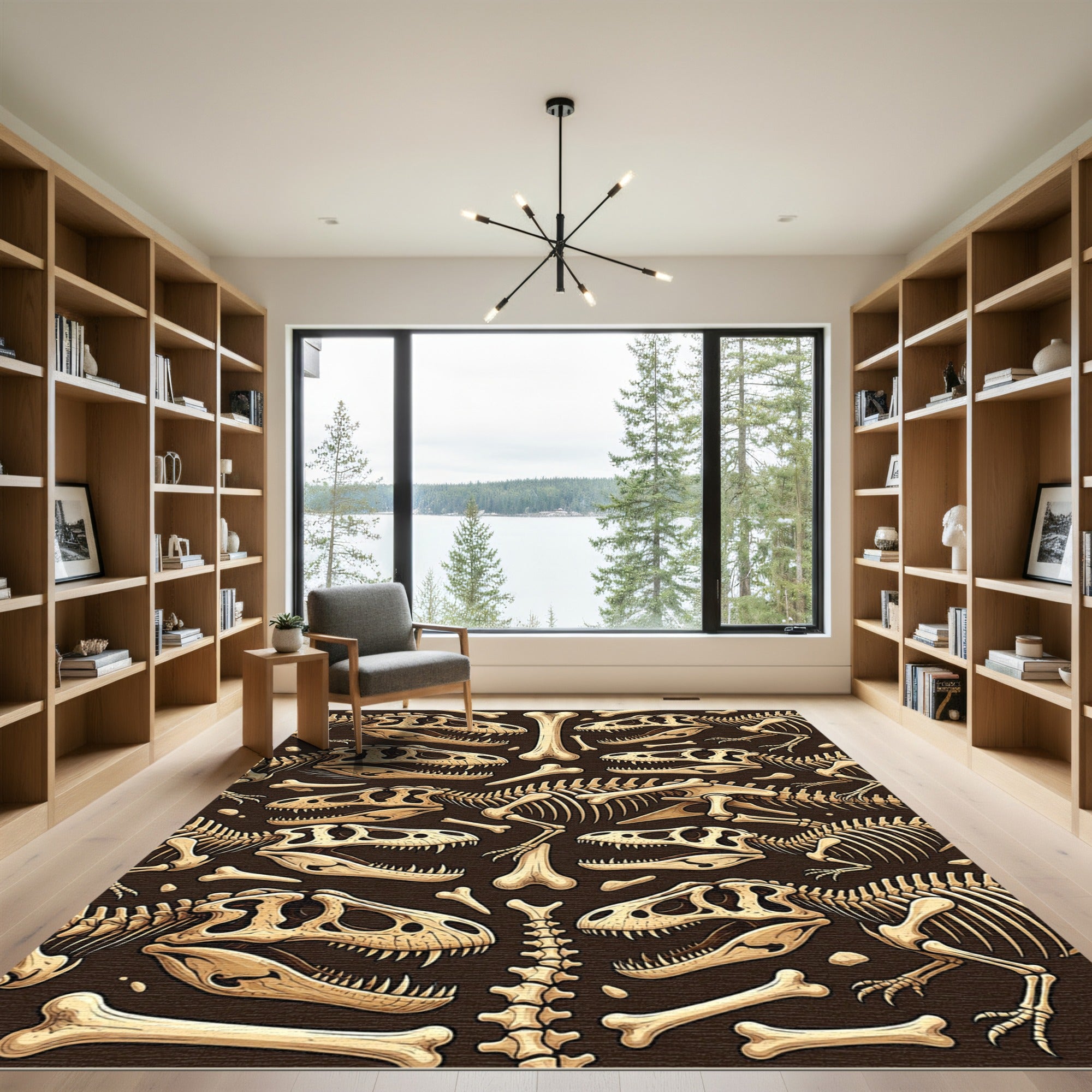 Prehistoric Fossil Bone Dark Brown Illustration Rug