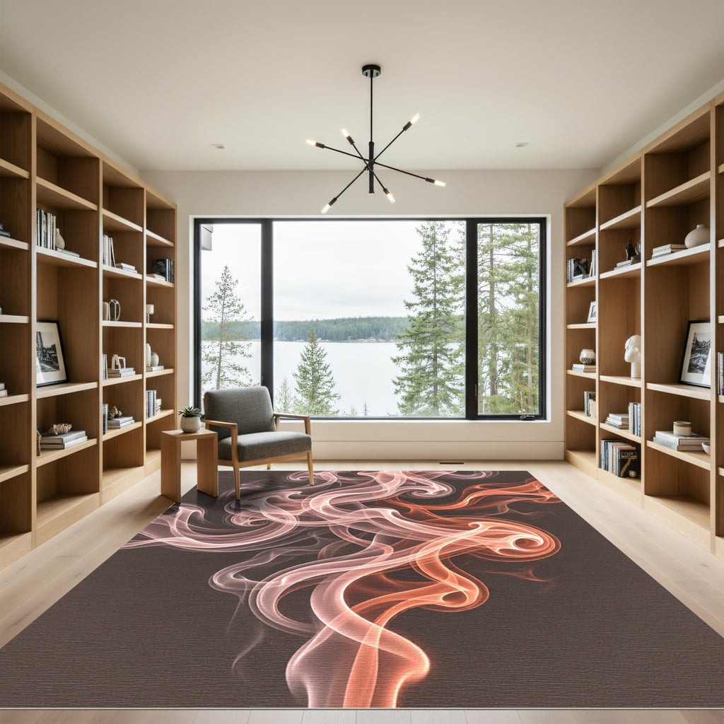 Blush Orange Swirling Smoke Waves Rug