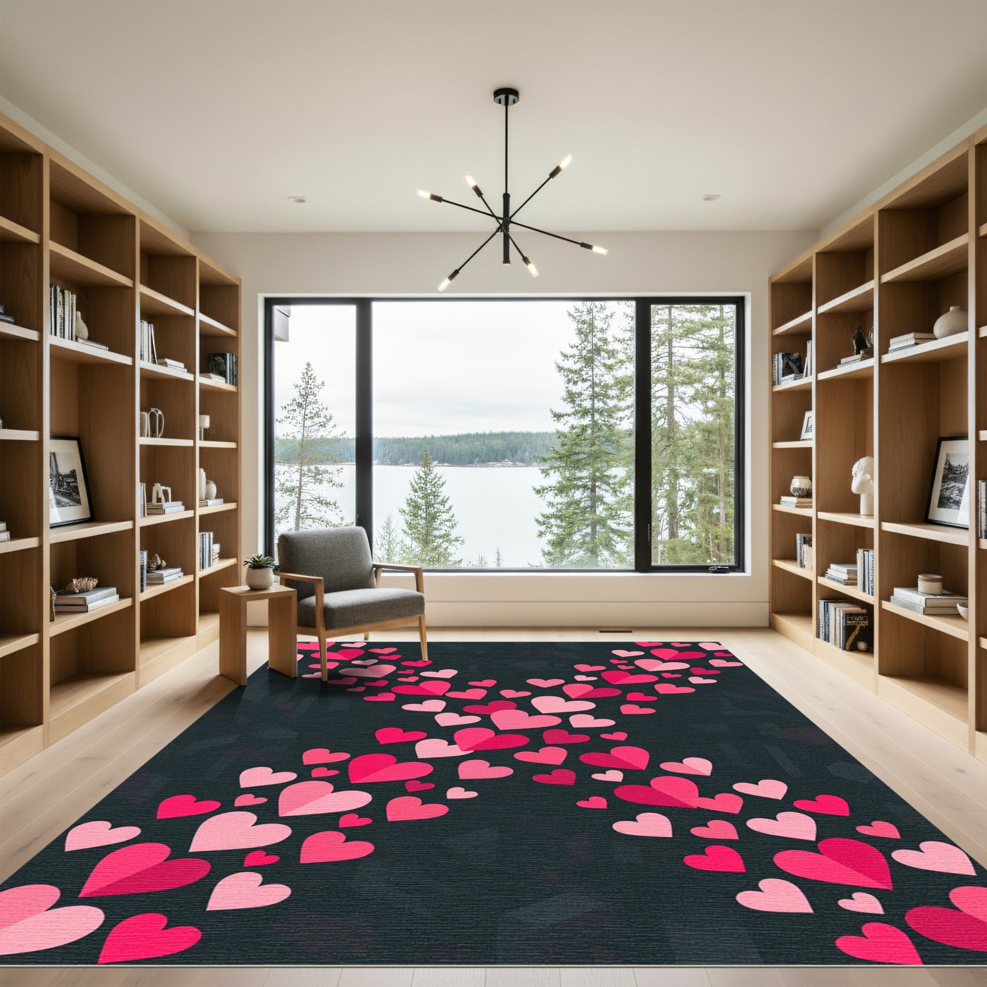 Pink Hearts Scattered Cascade Rug