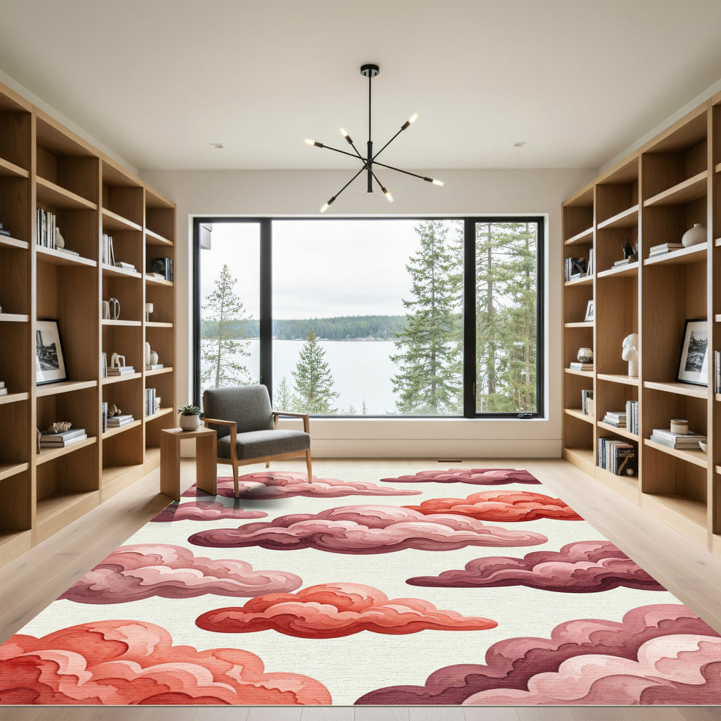 Pink and Red Cloudscape Painting Rug