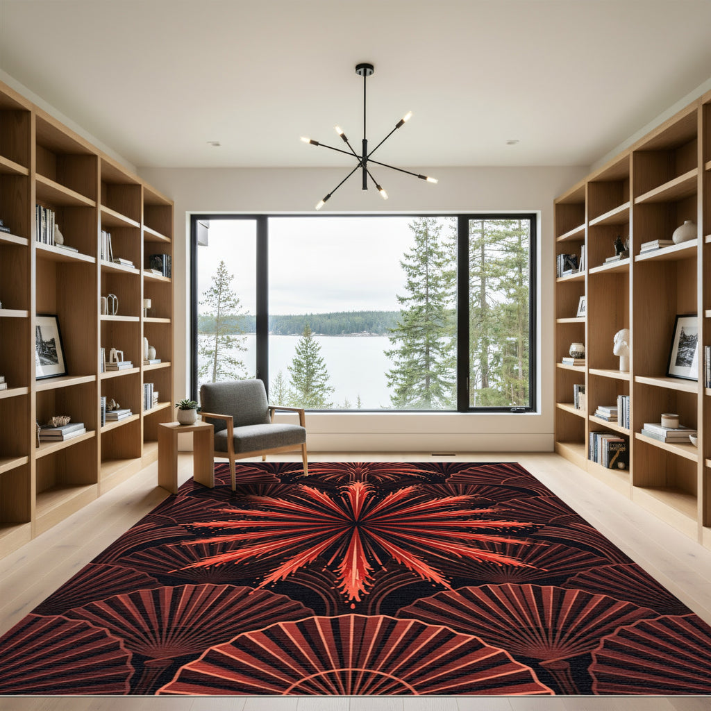 Crimson Fan Blast Art Deco Rug