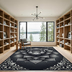 Monochrome Silver Lotus Floral Medallion Rug