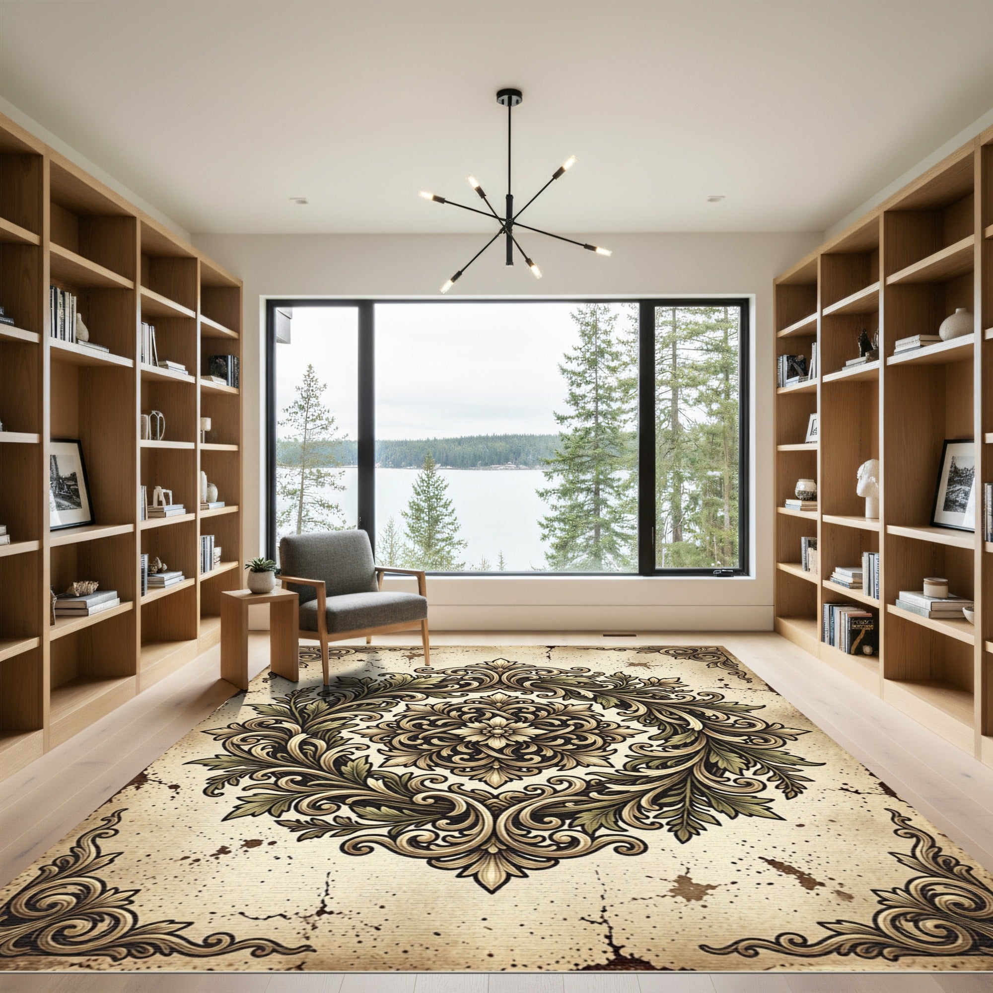 Ornate Baroque Foliage Medallion Cream Rug