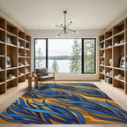 Abstract Blue Grass on Ochre Rug
