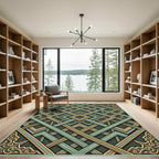 Ornate Sage Green Geometric Lattice Rug