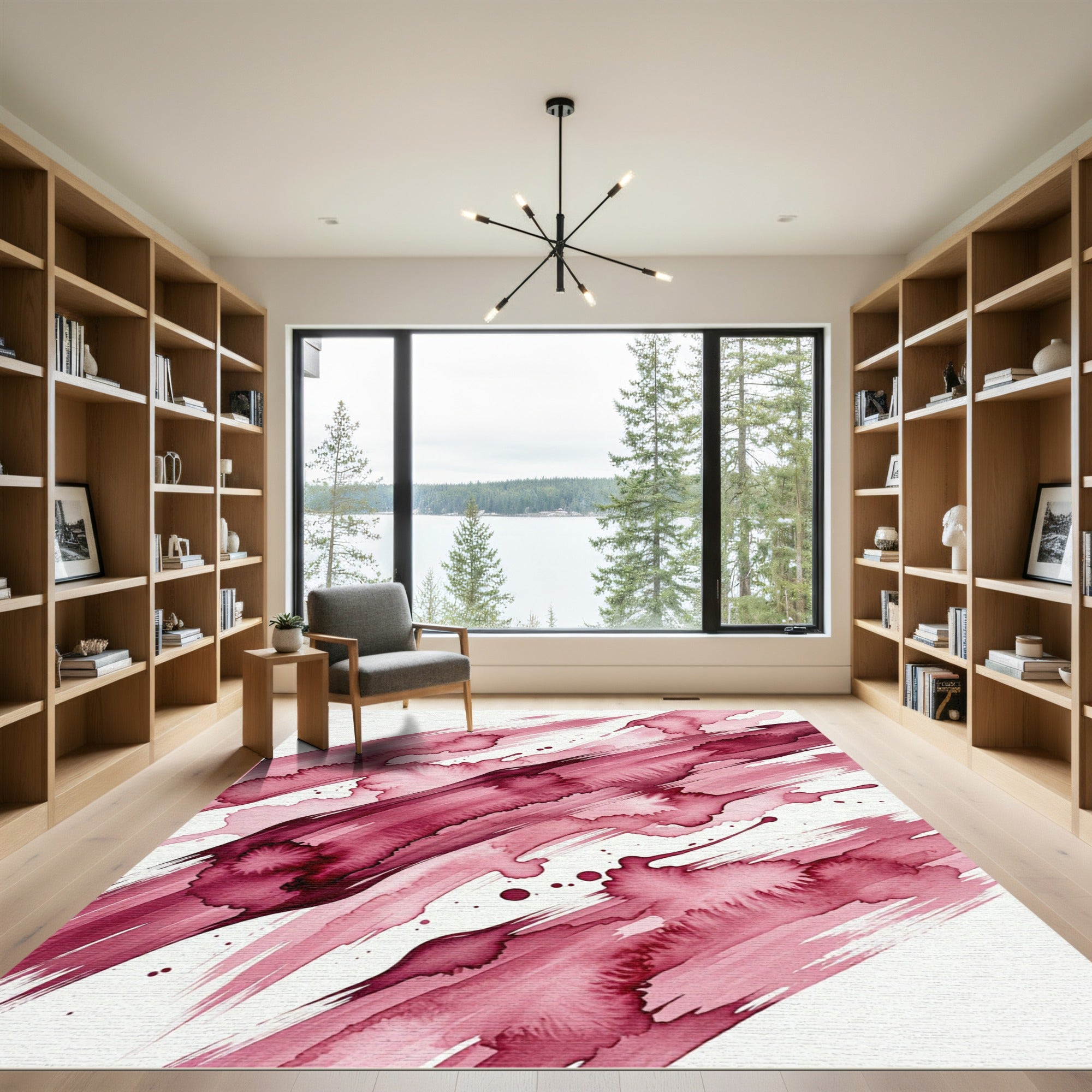 Deep Crimson Watercolor Strokes Rug