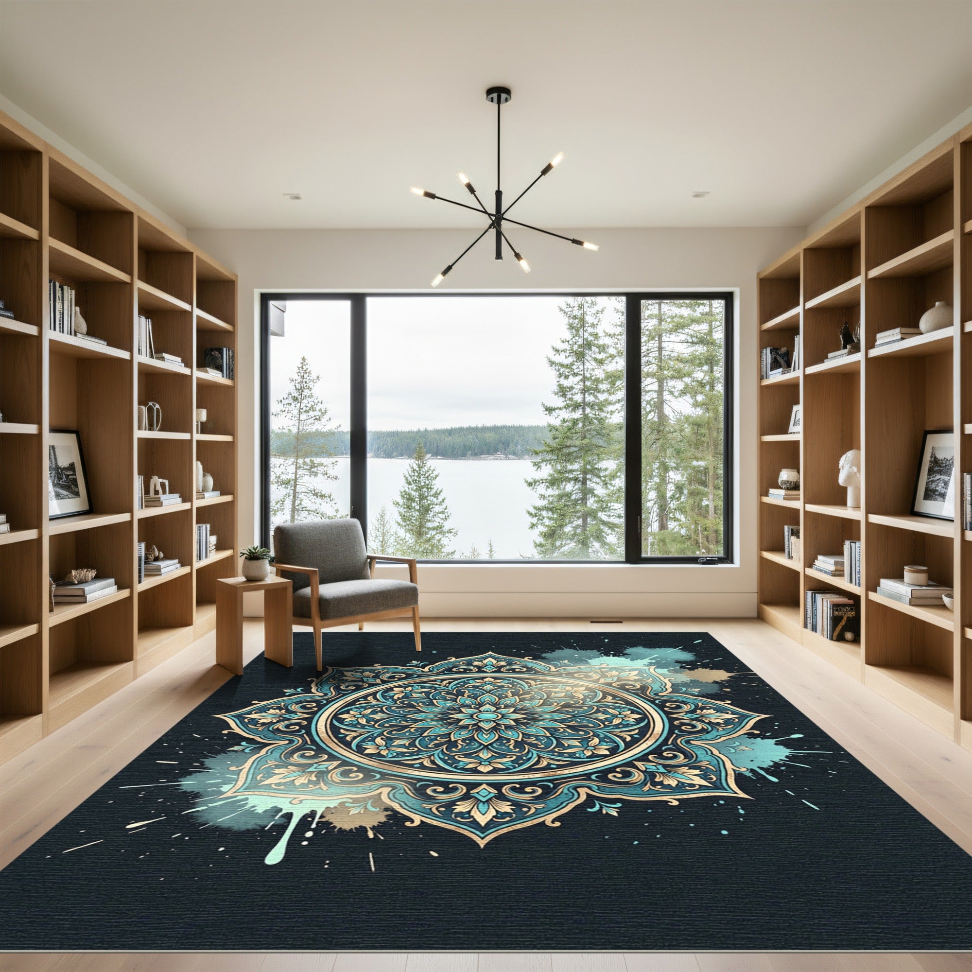 Teal Gold Ornate Medallion Art Rug