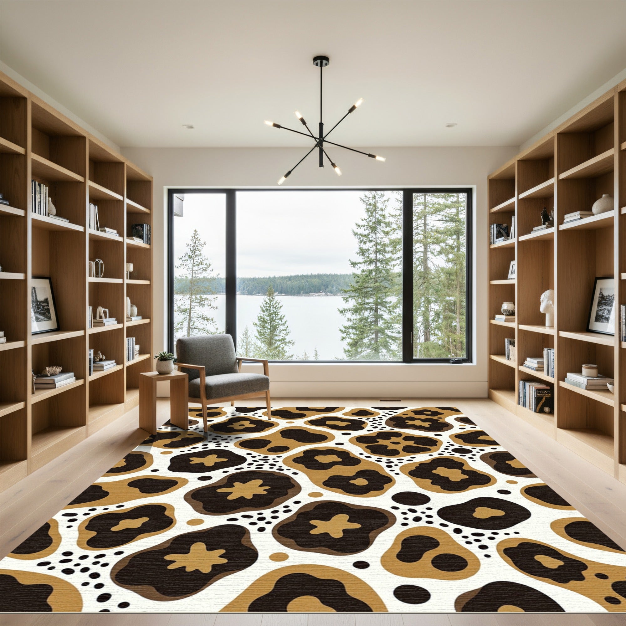 Golden Brown Abstract Spots Rug