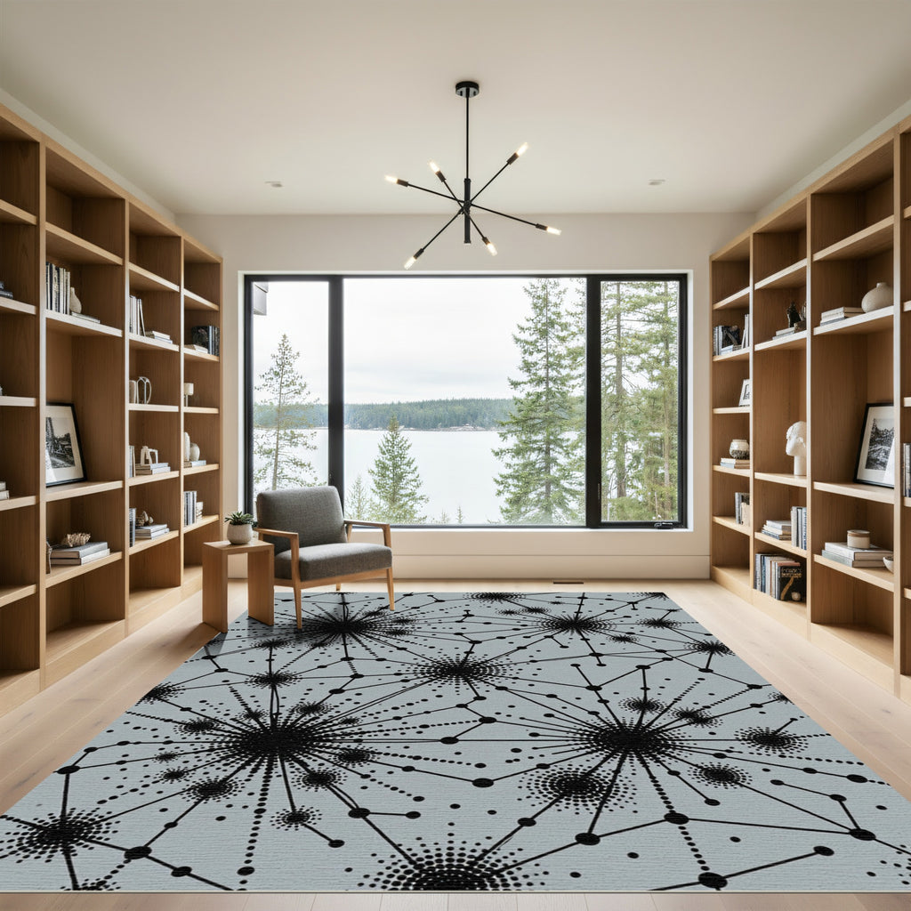 Minimalist Gray Abstract Constellation Network Rug