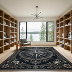 Elegant Silver Compass Floral Medallion Rug