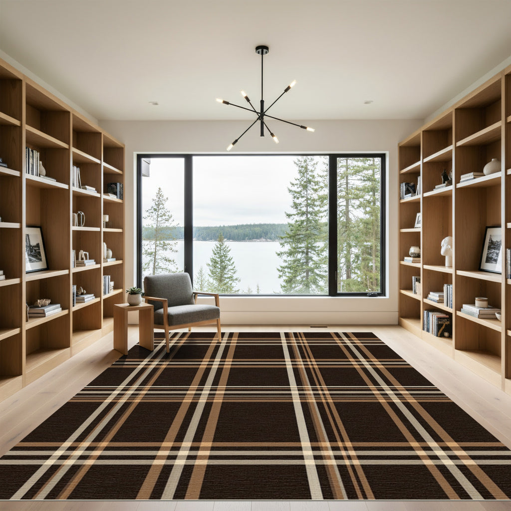 Classic Brown Tan Plaid Checkered Rug