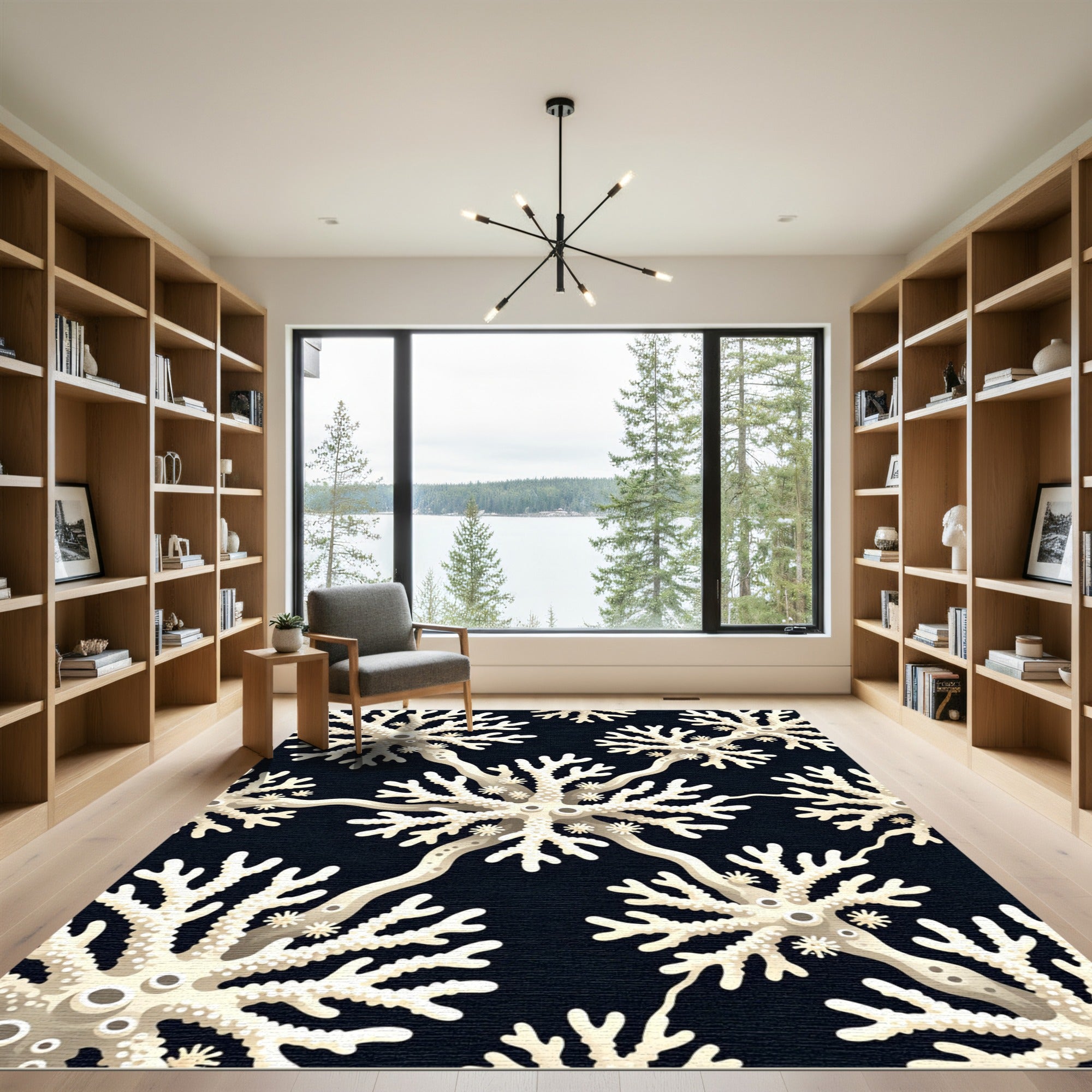 Beige Coral Black Underwater Pattern Rug