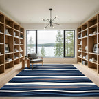 Twilight Horizon Abstract Navy Wave Rug