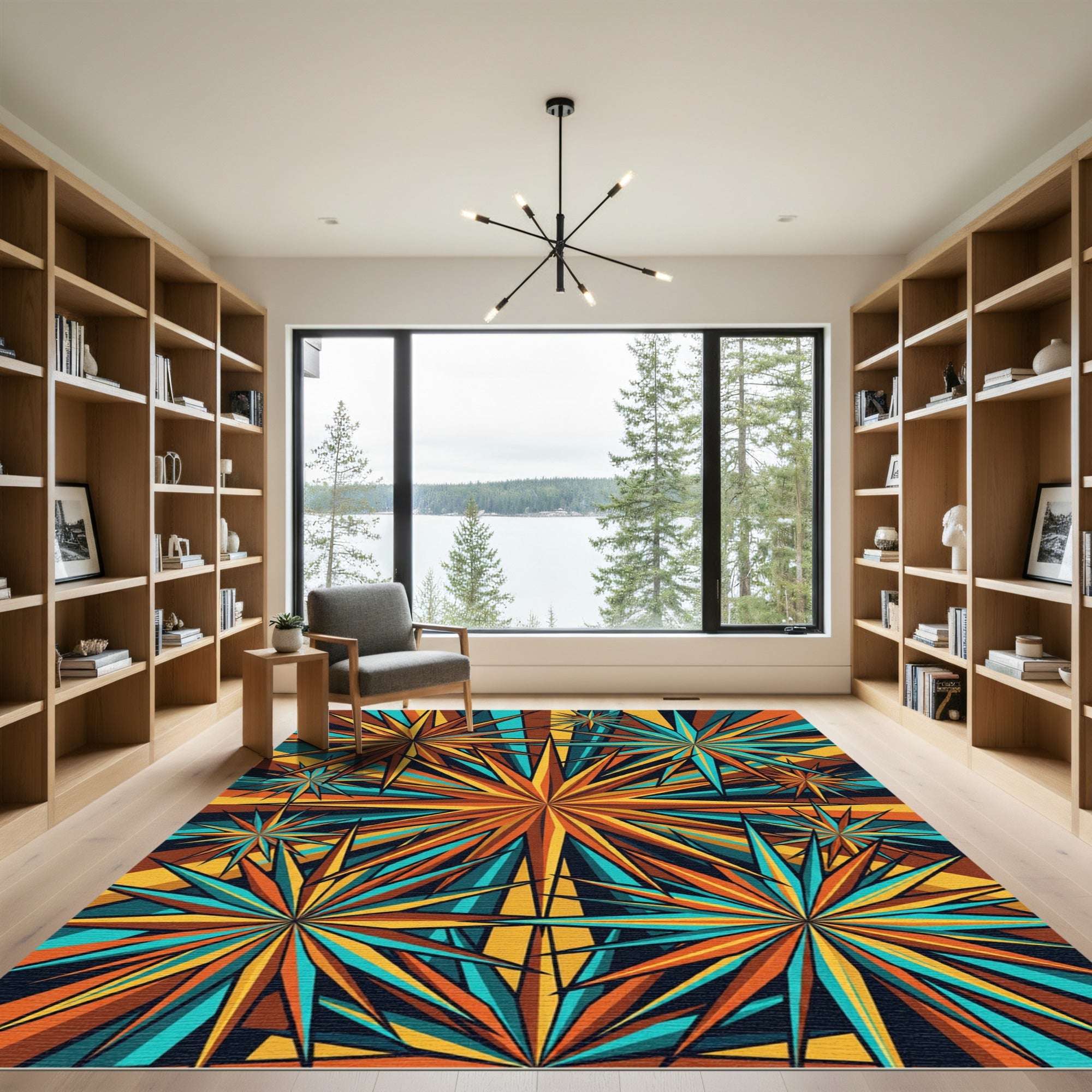 Retro Mid Century Colorful Starburst Rug