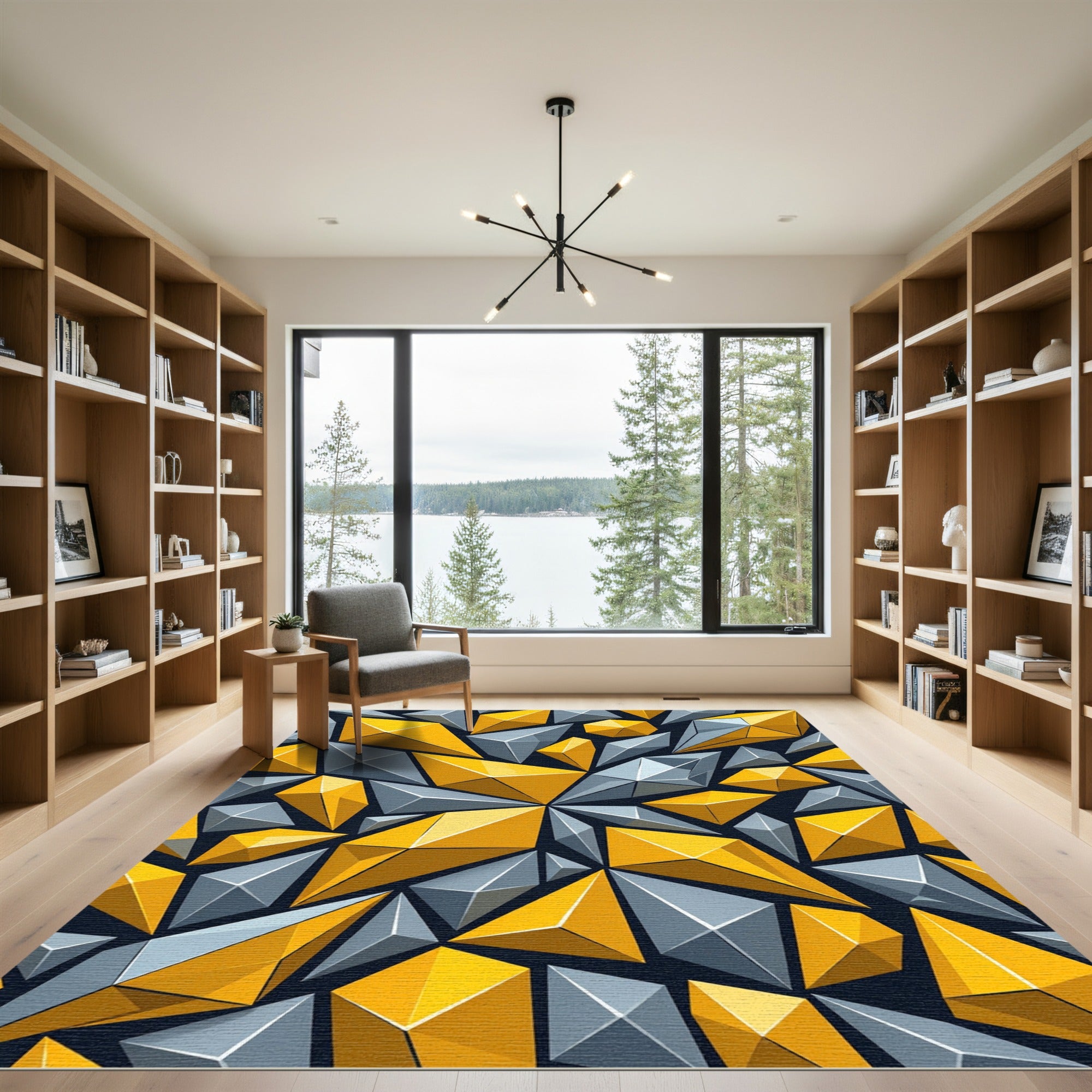 Yellow Gray Geometric Crystal Arrangement Rug