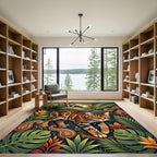 Exotic Bengal Cat Tropical Foliage Art Rug