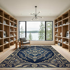 Gilded Navy Floral Frame Rug
