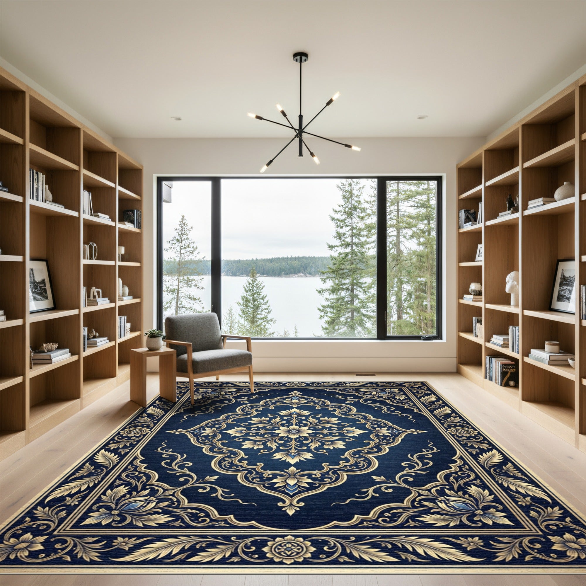 Gilded Navy Floral Frame Rug