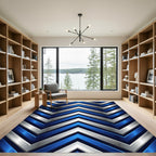 Metallic Blue and Silver Chevron Geometric Rug