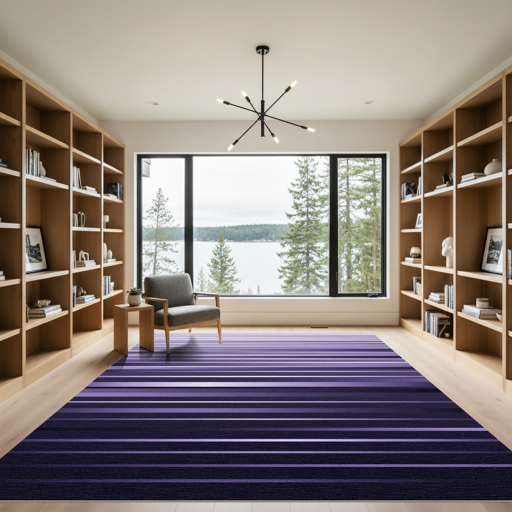 Modern Purple Gradient Linear Striped Rug