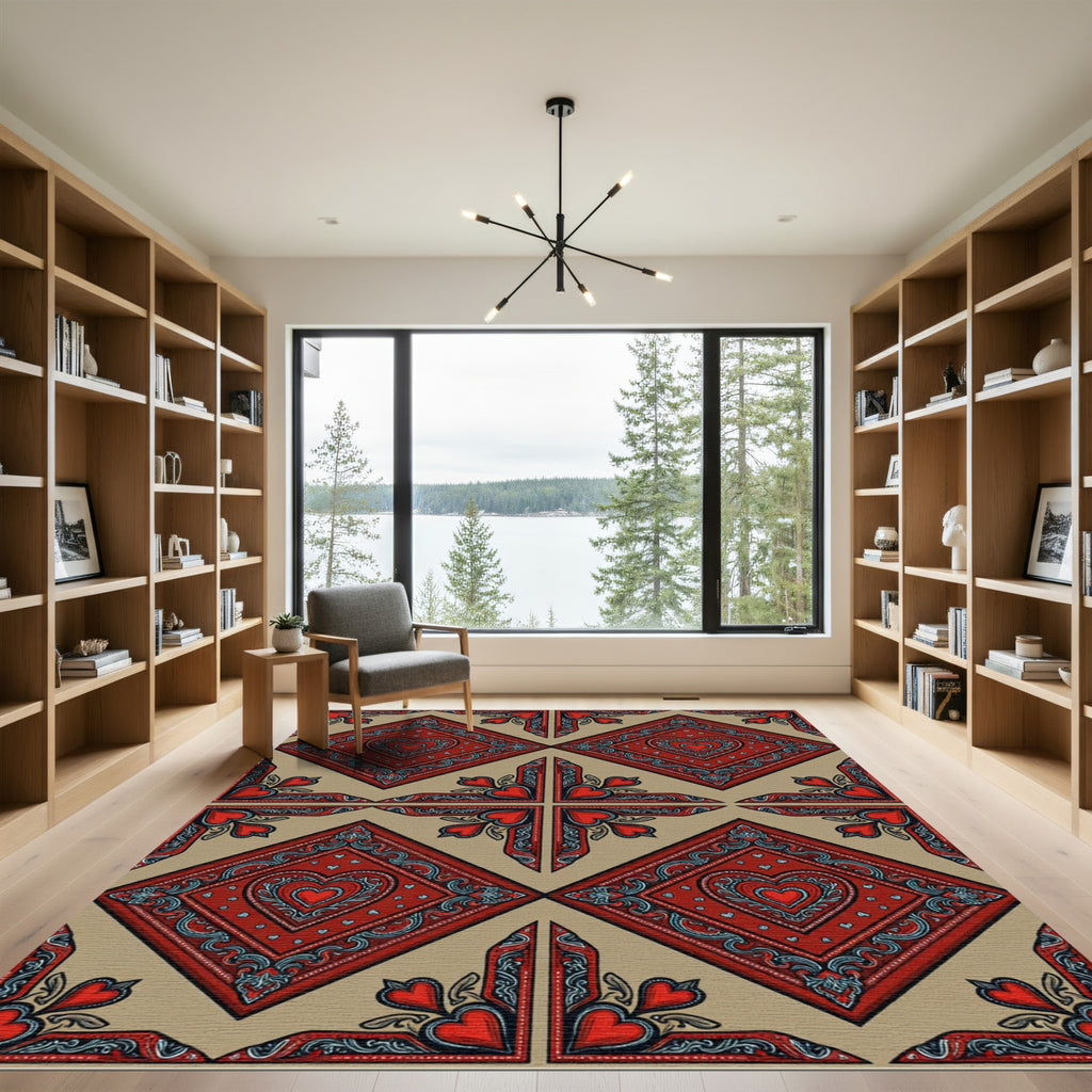 Rustic Red Heart Medallion Diamond Rug