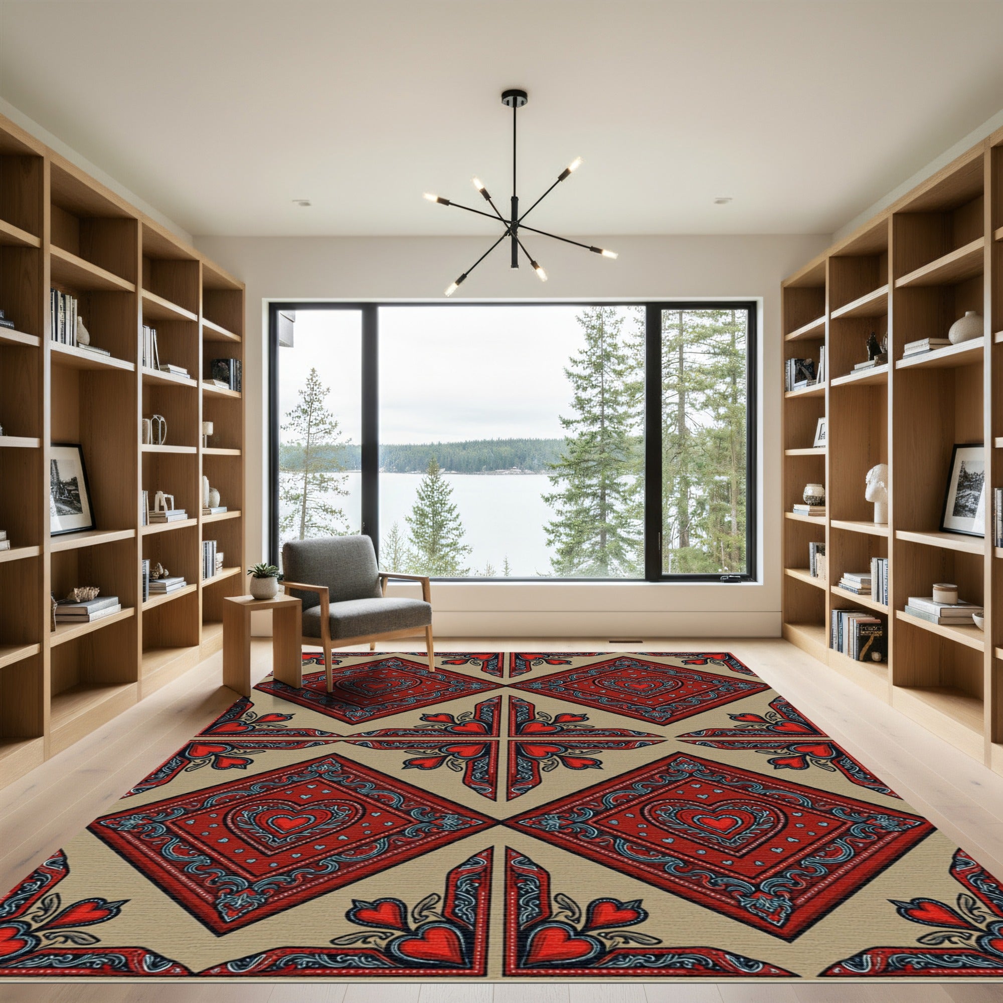 Rustic Red Heart Medallion Diamond Rug