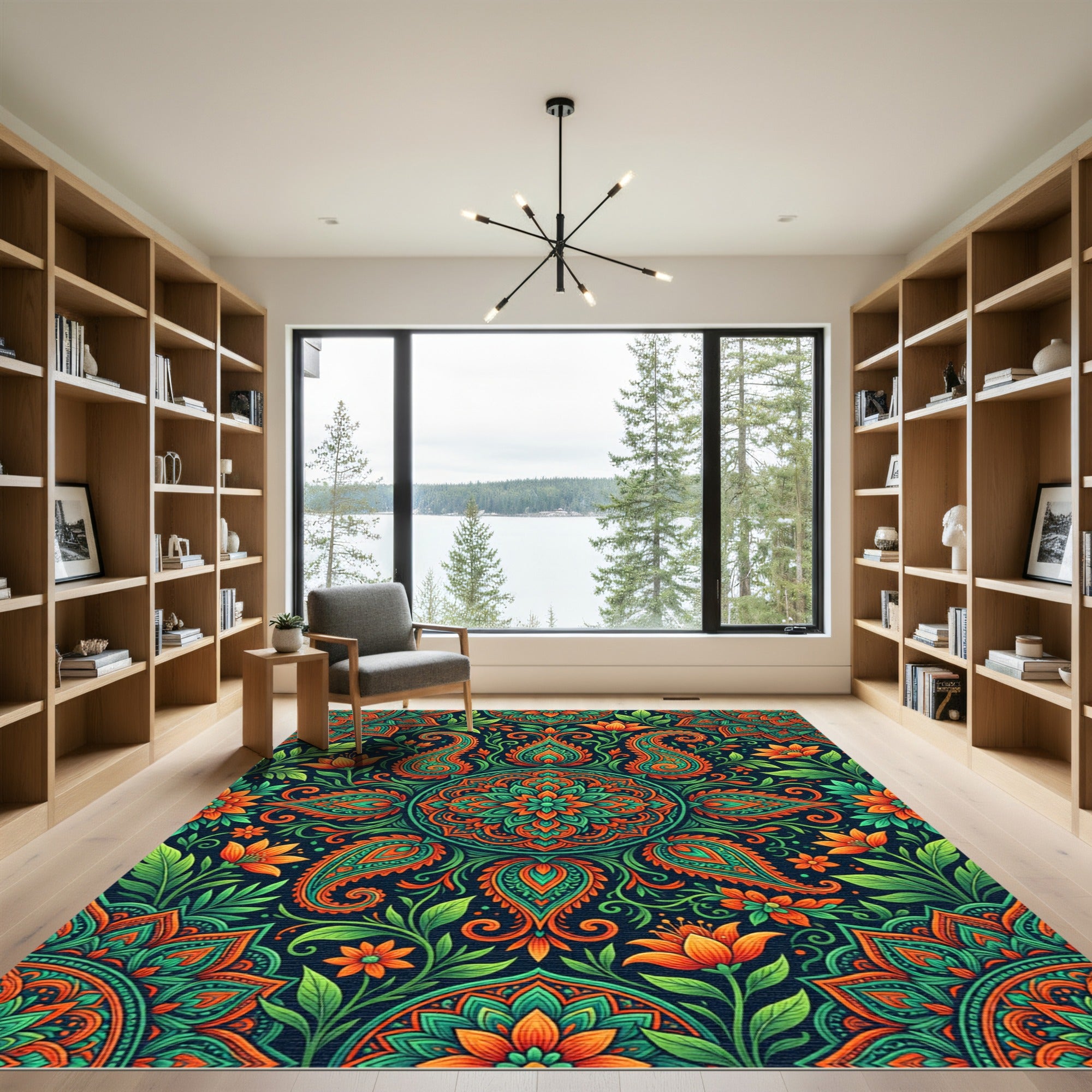 Vibrant Teal and Orange Paisley Medallion Rug