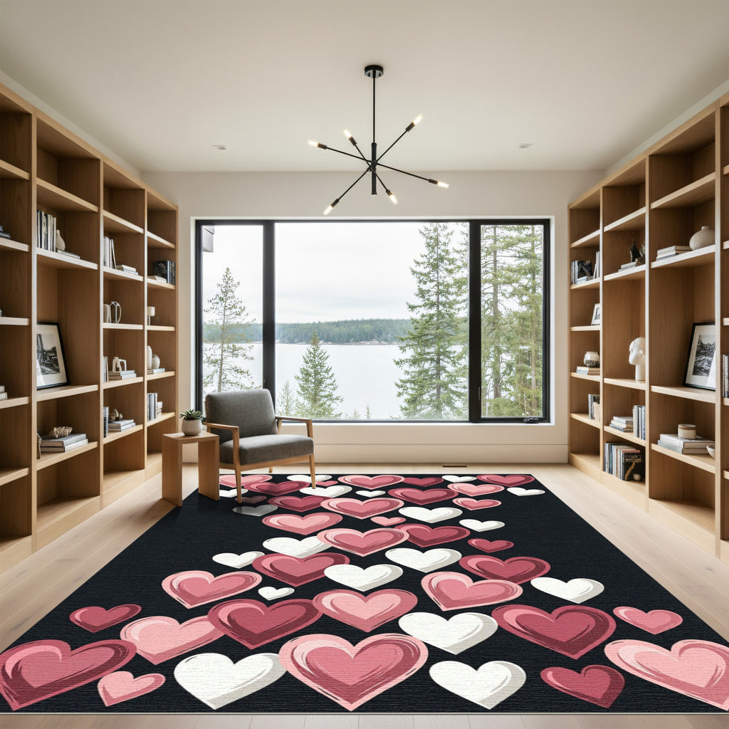 Romantic Pink and White Heart Collage Rug
