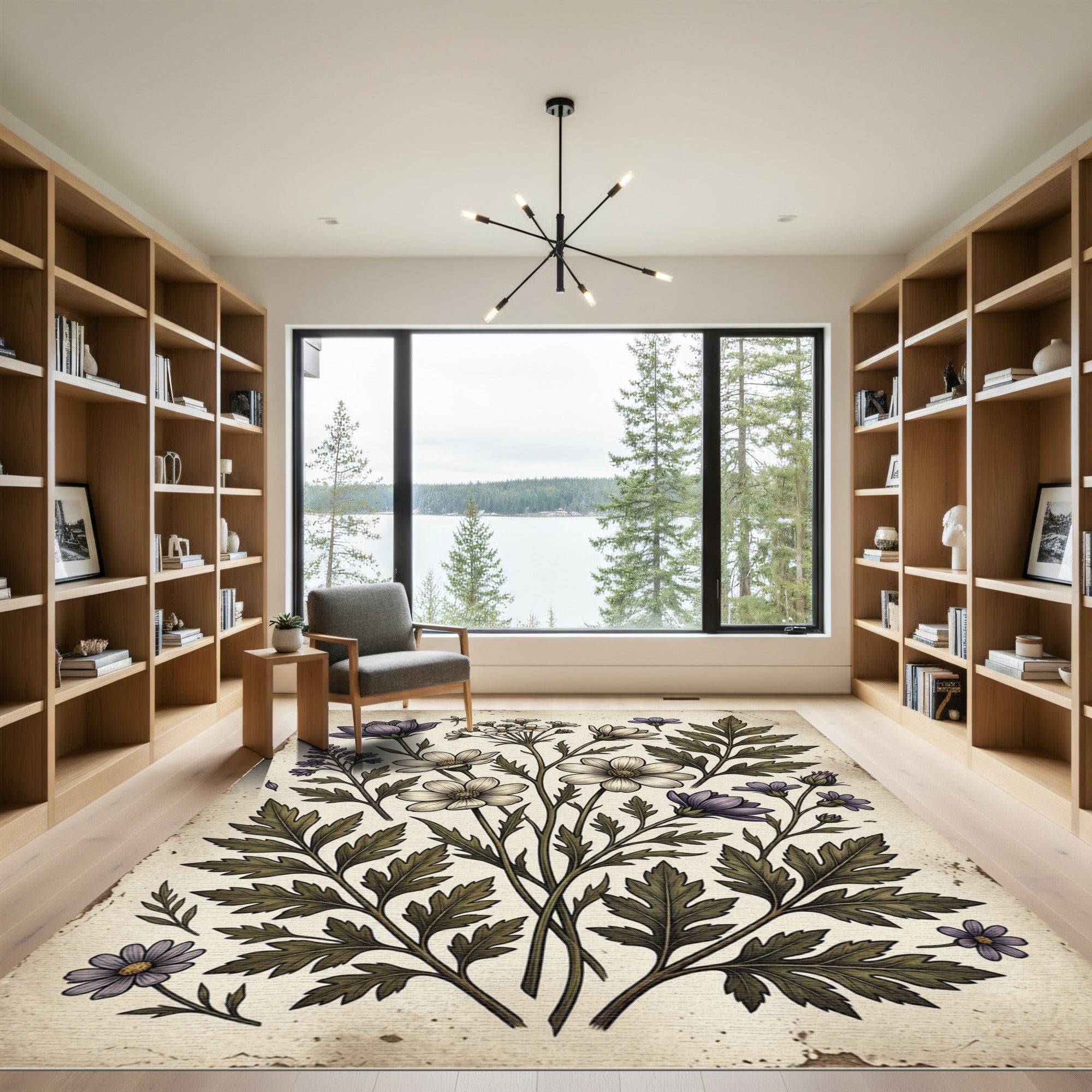 Vintage Lavender Floral Botanical Arrangement Rug