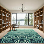 Teal Wave Concentric Arc Pattern Rug