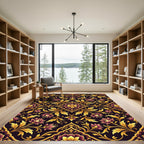 Ornate Golden Floral Damask Midnight Rug