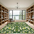 Emerald Botanical Leaf Scroll Damask Rug