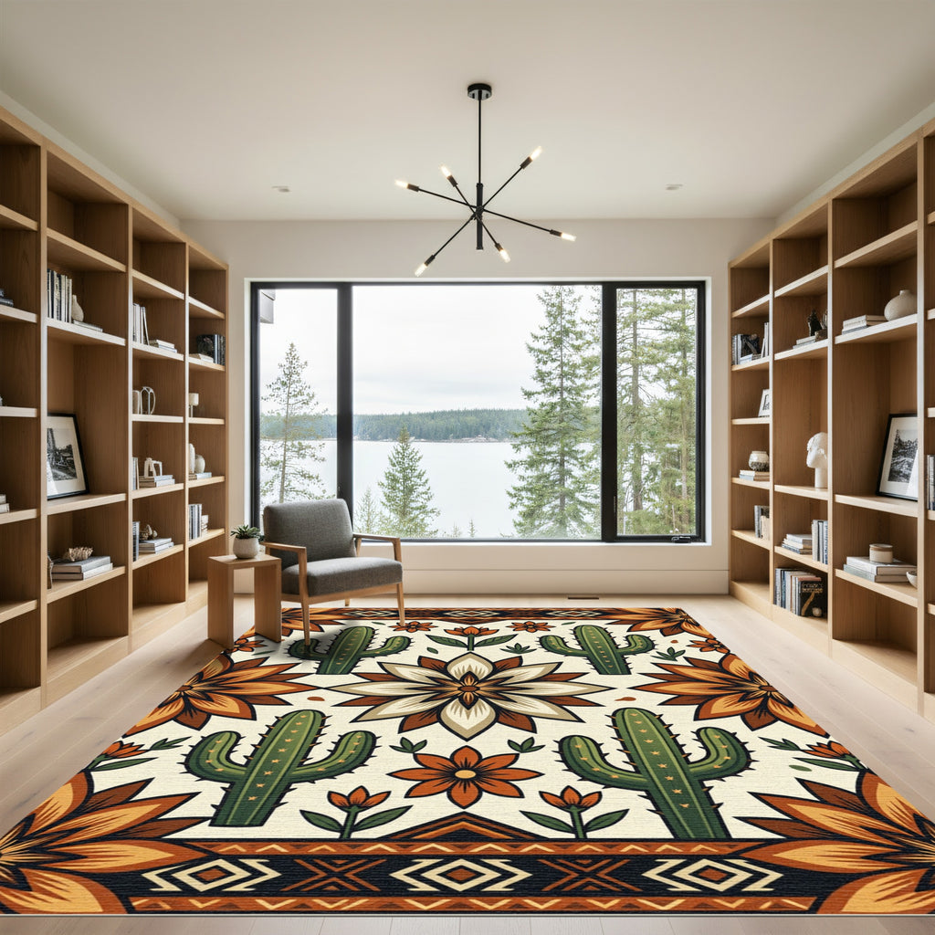 Southwestern Desert Cactus Floral Compositions Rug