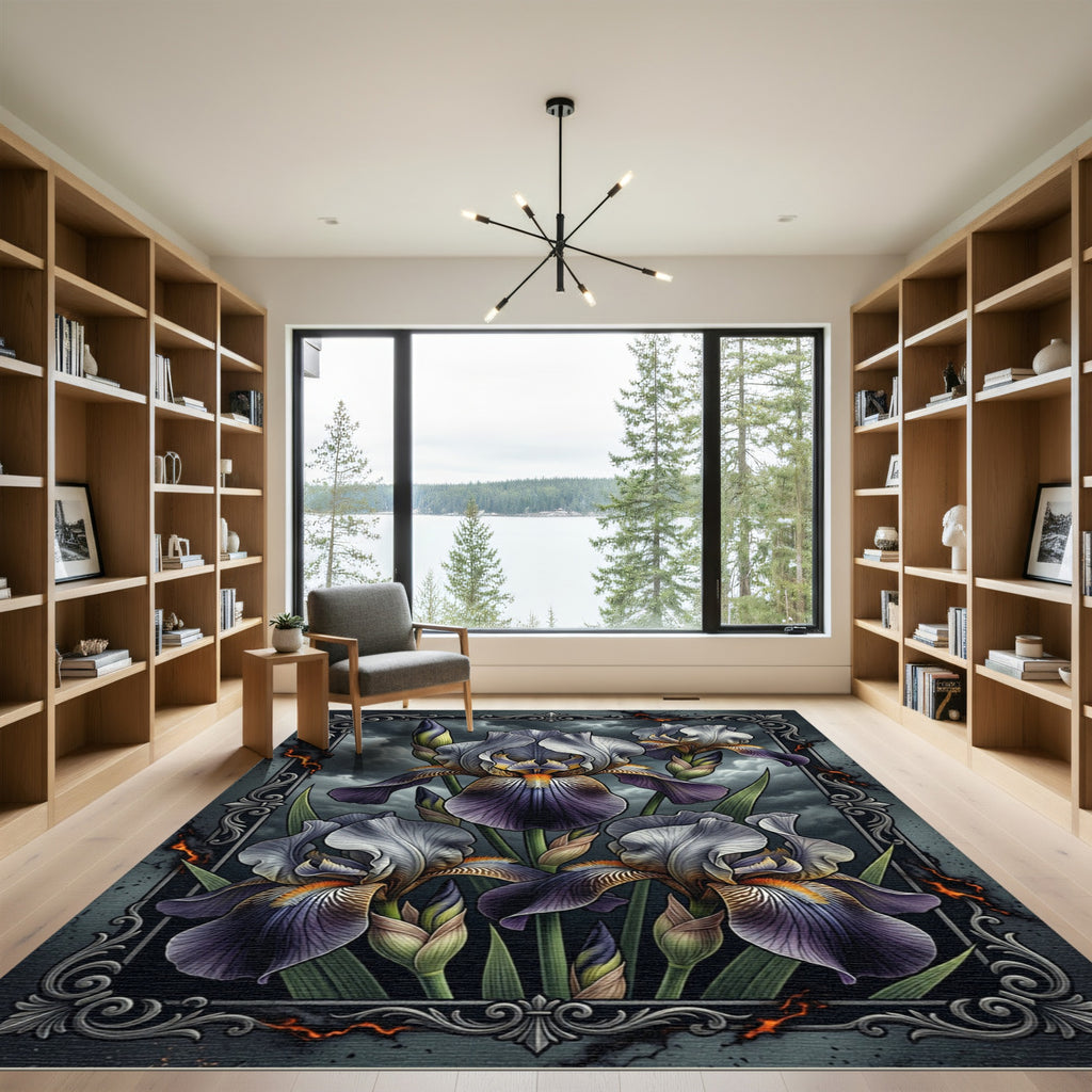 Gothic Iris Floral Dark Stormy Art Rug